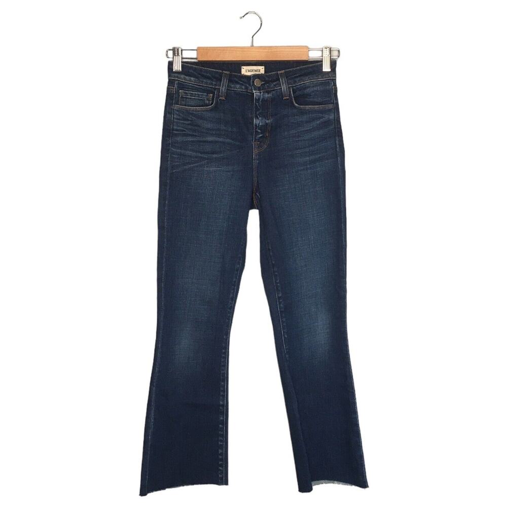 New Lagence Jeans Womens 25 Boot Cut Mid Rise Wiskering Raw Hem Medium Wash Blue